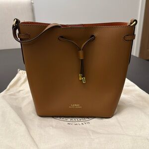 Ralph Lauren Mini Debby II Drawstring bag, brown leather bucket bag